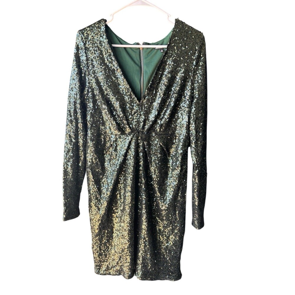 Y2K Charlotte Russe Green Sequin Bodycon Mermaidcore Mob Wife Party Dress 1X